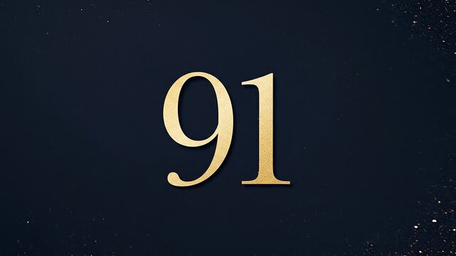 Gold Glitter Blow‑Away Reveal of Number 91 on Solid Background