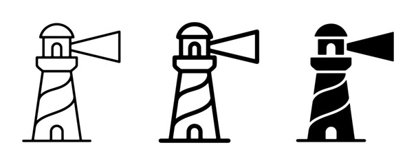 Lighthouse Icons Set: Nautical Navigation Symbols, Coastal Guidance Beacons, Maritime Safety Illustrations, Vector Graphics for Travel and Marine Themes © Farzana