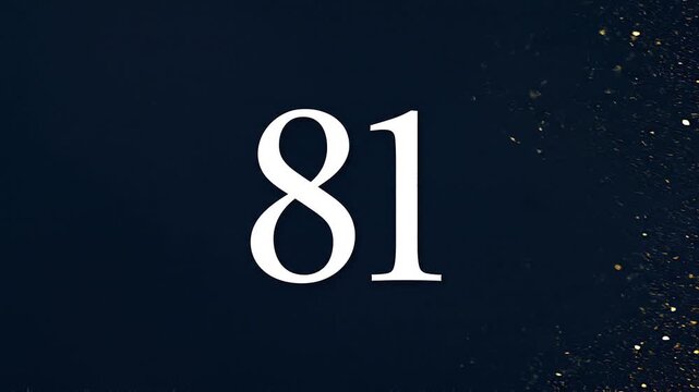 Gold Glitter Blow‑Away Reveal of Number 81 on Solid Background