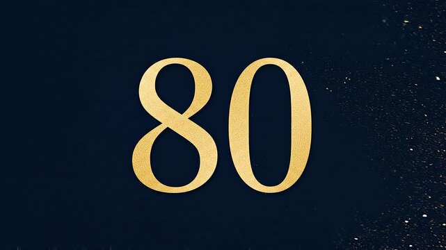 Gold Glitter Blow‑Away Reveal of Number 80 on Solid Background