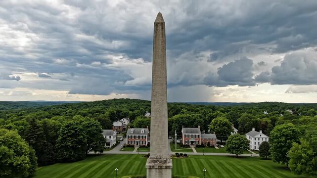 Aerial view of obelisk monument in park landscape