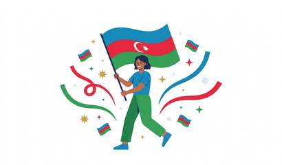 Fototapeta premium ​Woman holding Azerbaijan flag celebrating national day vector illustration