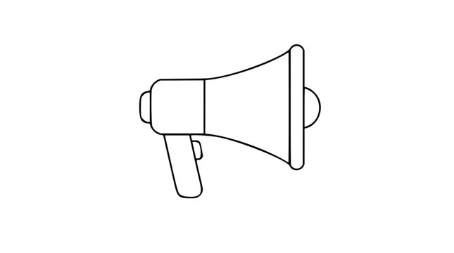 Minimalist hand traced megaphone vector icon illustration, clean black outline loudspeaker for announcements, marketing, alerts, protest messages, promotions, and scalable communication graphics