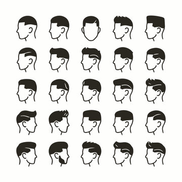 Modern Men's Hairstyles Collection - Diverse Haircuts Vector Icons