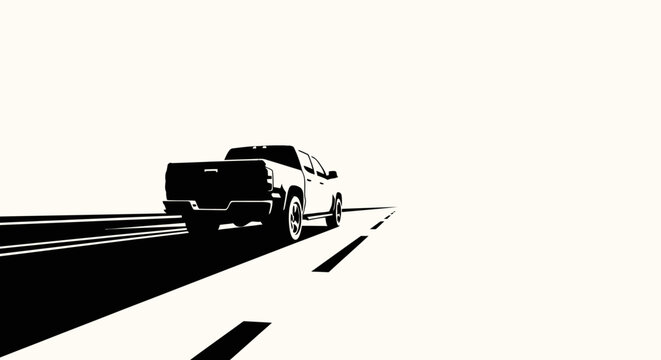 Black Pickup Truck on Highway Road.