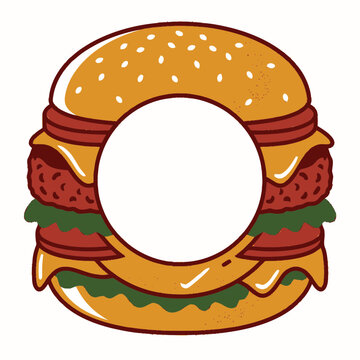 Burger Shaped Frame with Empty Circle for Text - Fast Food Graphic Design