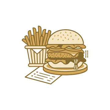 Burger and Fries Illustration - Fast Food Meal Combo