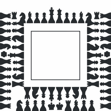 Chess Piece Border Frame with Empty Center Square - Strategic Game Concept