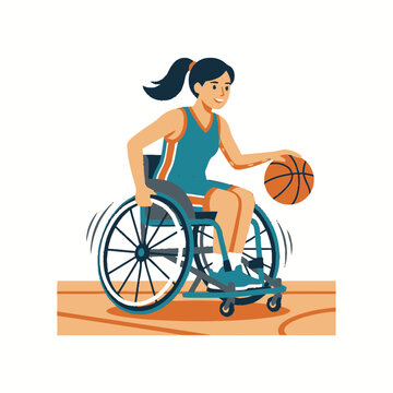 Young Woman Playing Basketball in Wheelchair on Court