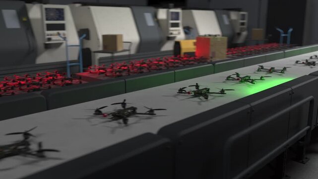 Industrial production of FPV drones, modern defense manufacturing facility