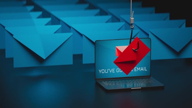 Fishing hook catching an email, phishing scam and online fraud concept