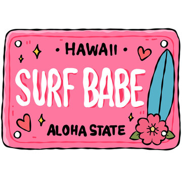 Colorful Hand Drawn Hawaiian License Plate Template Collection with Tropical Surf Summer Design