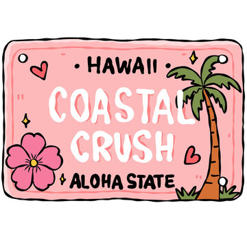 Colorful Hand Drawn Hawaiian License Plate Template Collection with Tropical Surf Summer Design