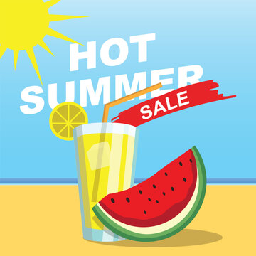 Hot Summer Sale Lemonade and Watermelon Beach Poster