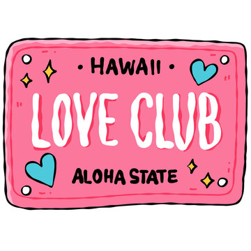 Colorful Hand Drawn Hawaiian License Plate Template Collection with Tropical Surf Summer Design