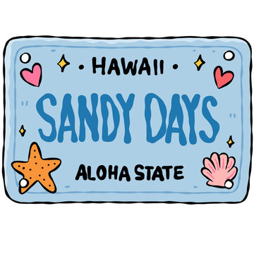 Colorful Hand Drawn Hawaiian License Plate Template Collection with Tropical Surf Summer Design