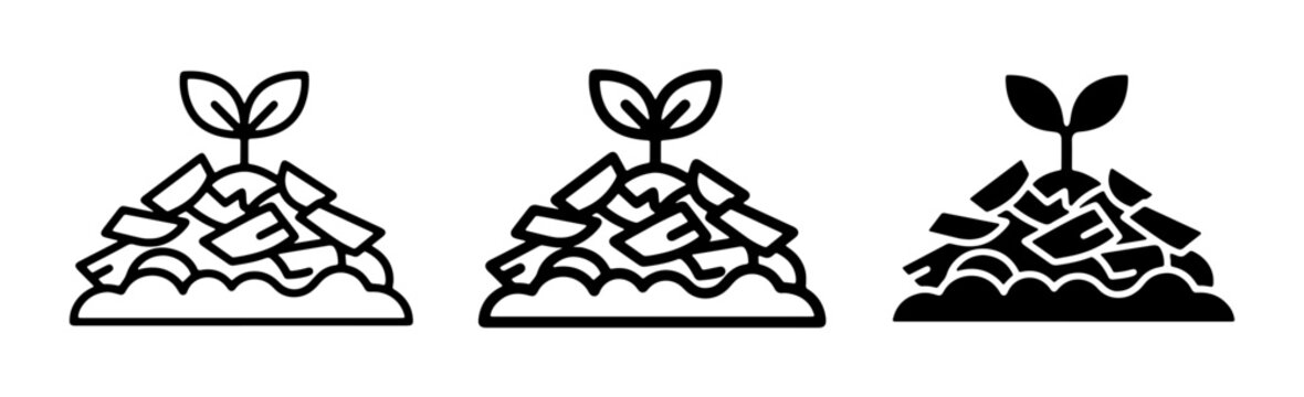 Compost Pile Icons, Organic Fertilizer Growth, Sustainable Gardening Symbols, Eco-Friendly Agriculture Vector Set