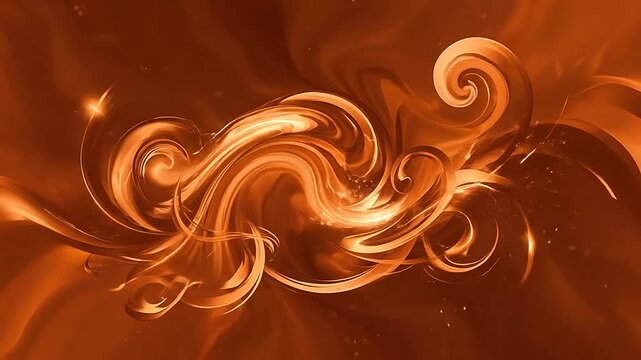 Abstract orange background with flowing liquid curves and light