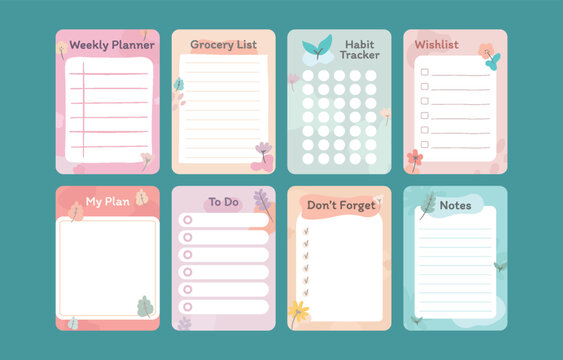 Flat design productivity planner sticky notes set