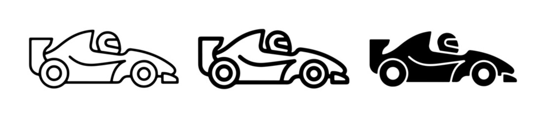 Obraz premium Formula 1 Racing Car Icons, Speed Vehicle Vector Graphics, Motorsport Silhouette Set, Professional Driver Symbols