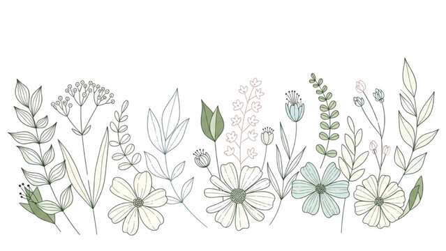 Various flowers and leaves are illustrated in a 2D Vector Illustration style.