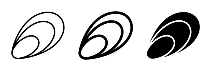 Mussel Icons Set, Simple Outline and Solid Black Vector Graphics for Seafood and Culinary Designs © Imran