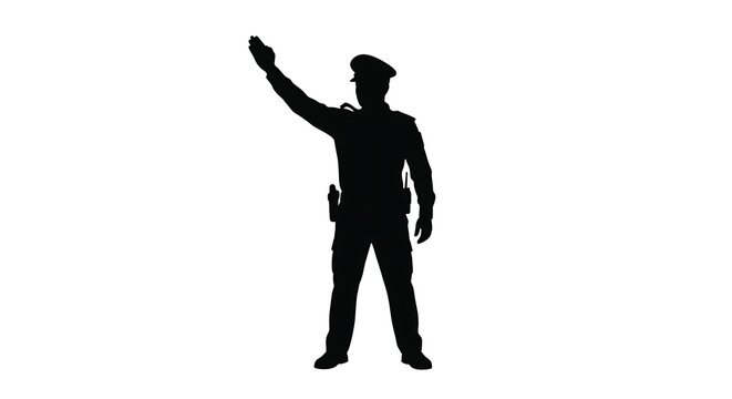 Silhouette of a police officer signaling a stop