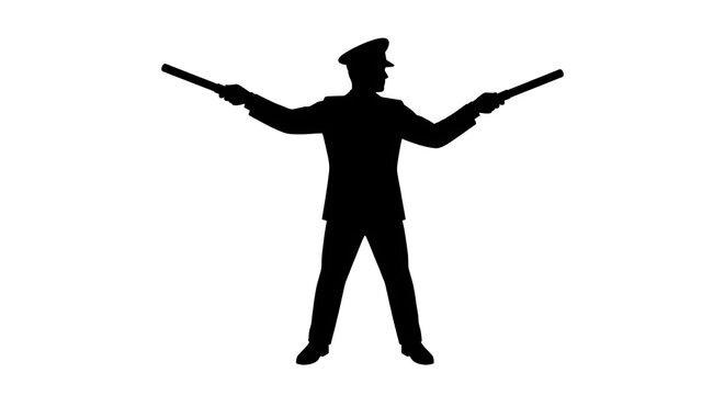 Silhouette of an officer directing traffic with signaling batons