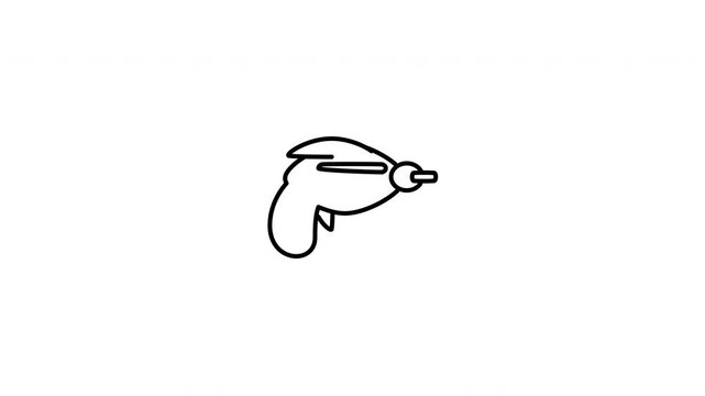 Minimalist outline animation of a futuristic sci-fi laser ray gun blaster weapon drawing on and fading out. Features a clean pop up style in 3 color setups.