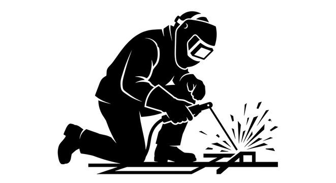Industrial welder joining floor level metal structure