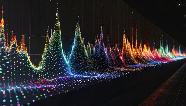 Vibrant Data Visualization with Colorful Sound Wave Spectrum on Dark Background
