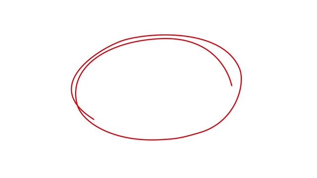 Handwritten red circle. For marking text, numbers, marker pen, pencil, logo, hand-drawn doodle grunge circle highlights. 4k circle on white background in animated scribble style stop motion