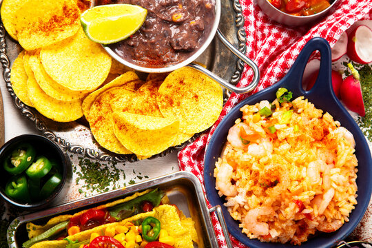 Mexican cuisine concept. Mexican food table with traditional dishes.