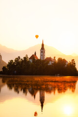 Obraz premium Bled, Slovenia. Bled Castle with Lake Bled with the Church of the Assumption of Maria and Julian Alps in the background