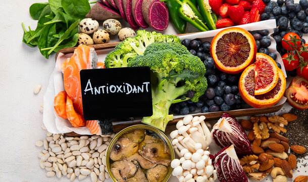 Healthy balanced dieting concept. Selection of rich antioxidant food.