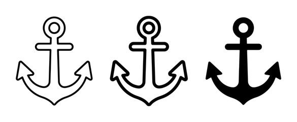 Nautical Anchor Icons Set, Maritime Symbol Collection, Marine Boat Anchor Graphics, Vector Illustrations for Sea and Ocean Themes © Farzana