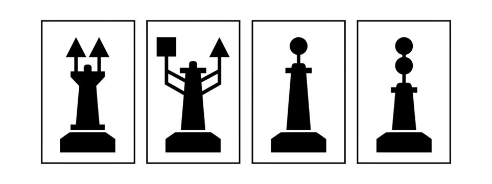 Set of Four Nautical Buoy Icons Featuring Various Geometric Shapes for Navigational Safety and Maritime Signaling Systems