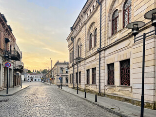 Fototapeta premium Street and cobblestone road in city center Kutaisi Georgia