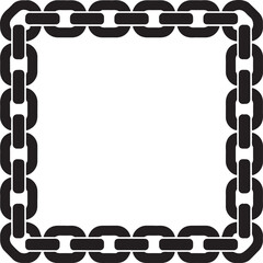 Black square frame made of interconnected metal chain links in a clean flat vector illustration style © Qaiser