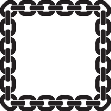 Black square frame made of interconnected metal chain links in a clean flat vector illustration style