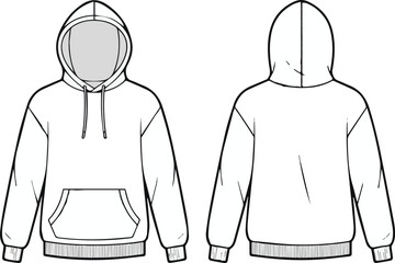 Hoodie Front and Back Flat Sketch Technical Drawing © Icon Stock
