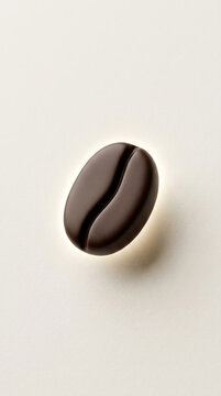 Dark brown coffee bean with a subtle glow on a light cream background, representing the essence of coffee, aroma, and energizing beverage