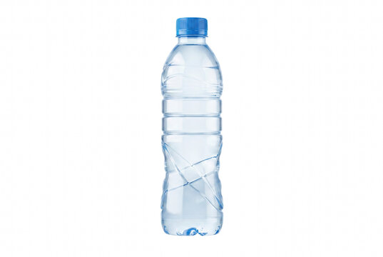 Clear plastic water bottle with blue screw cap