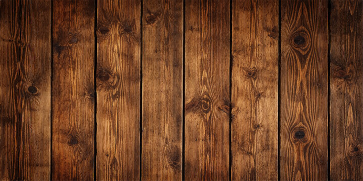 A rustic background of vertical, weathered, dark brown wooden planks with visible grain and knots offers a natural, textured surface for various design applications.
