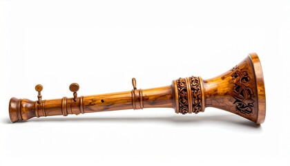 Obraz premium Traditional Serunai Woodwind Musical Instrument Isolated on White Background