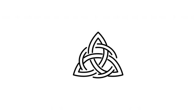Minimalist outline animation of a traditional trinity Celtic knot eternity symbol drawing on and fading out. Features a clean pop up style in 3 color setups.