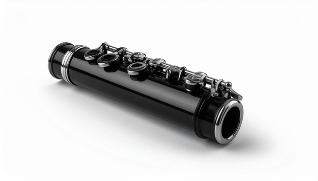 Black Piccolo Flute Musical Instrument Isolated on White Background