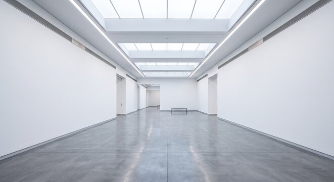 부드러운 조명과 미니멀한 콘크리트 바닥이 돋보이는 현대적인 미술관 빈 공간
Minimalist modern art museum empty space featuring soft diffused lighting and smooth concrete floor