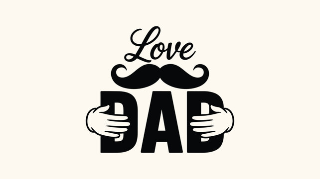 Minimalist typography design for dad featuring love quote and mustache icon.