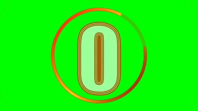 Number 10 White Digit with Red Border inside Green Circle on Chroma Key Green Background, Countdown Animation Element for Video Production and Editing